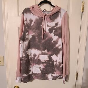 Tie-Dye Pullover Hoodie - Pink & Gray - 1 Clique